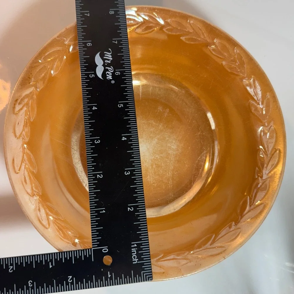Fire King Oven Ware Amber Iridescent‎ Laurel Leaf Pattern Mixing Bowl Made USA